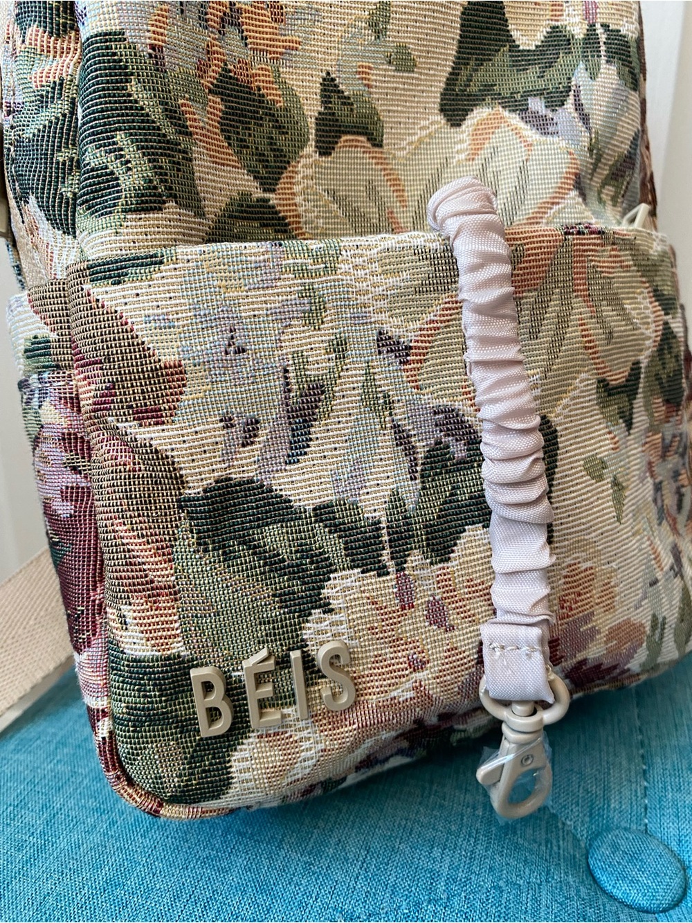 BEIS Floral Mini Backpack in Beige, Green & Pink - Picture 3 of 6